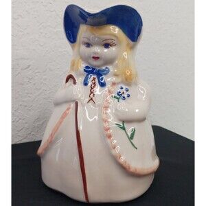 Vintage Shawnee Pottery USA Little Bo Peep Pitcher Jug Handled Jar Cold Paint 8"